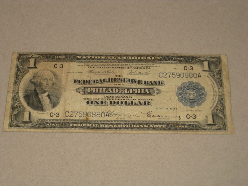 1918 $1 Federal Reserve Bank Note - Philadelphia  National Currency