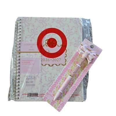 LoveShackFancy Yoobi Planner Pen Set Pink 2026-2027 Floral Bow Stationery Target