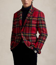 POLO Ralph Lauren Men's The RL67 Plaid Tweed Jacket, Red, 36 S, MADE IN USA NEW