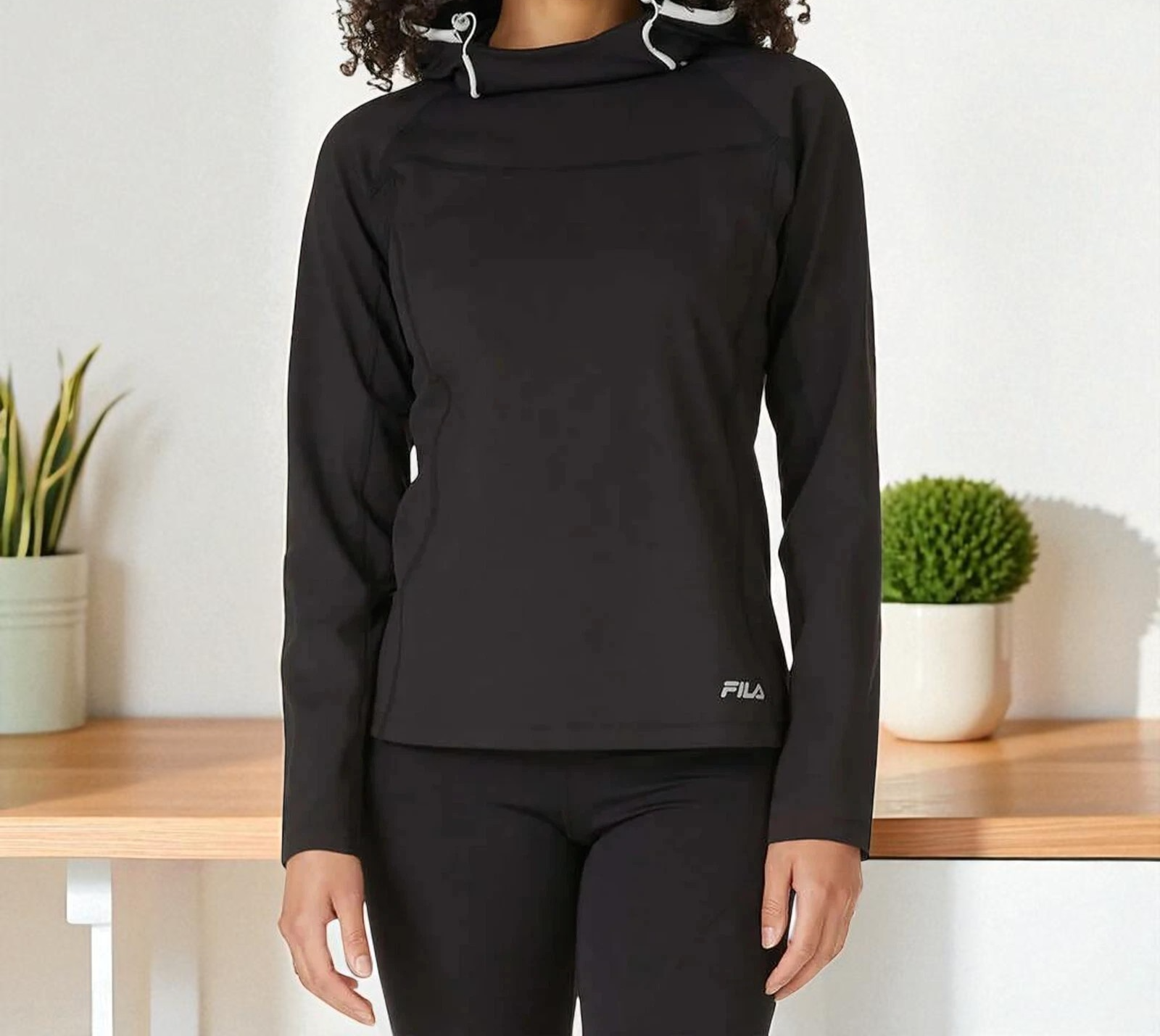 FILA Felpa con Cappuccio Donna Allenamento Collo ad Imbuto Nera Top Camicia Grande F1