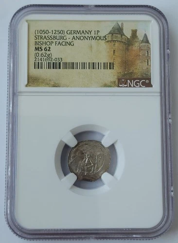 GERMANY • STRASSBURG Silver Coin 1 PFENNIG 1050 - 1250 BISHOP FACING NGC MS62
