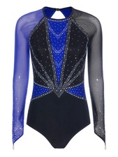 Women Leotard Mesh Dancewear Long Sleeve Bodysuit Competition Gymnastics Stage