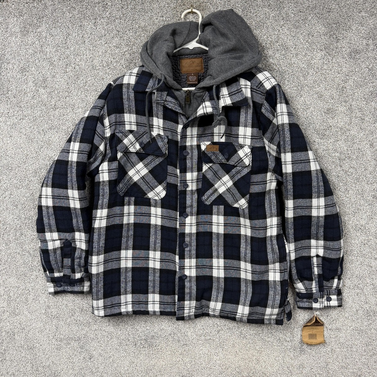 Mountain Ridge Jacket Mens L Blue Plaid Sherpa Lined Hooded