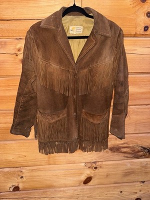 VTG Rare Simco Leather Fringe Hippie Boho Pioneer Jacket 60s 70s Brown Western