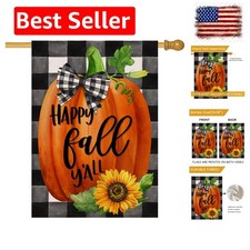 Happy Fall Y'all Pumpkin Decorative Burlap House Flag