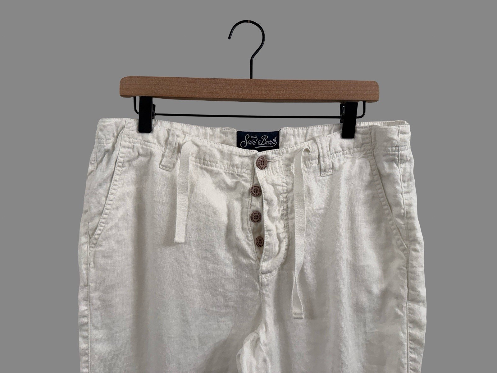 SAINT BARTH MC2 Solid White LINEN Drawstring Pant… - image 2