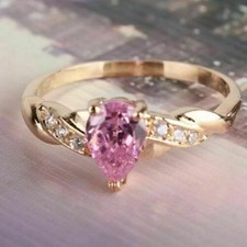 2 Ct Pear Cut Lab-Created Pink Sapphire Promise Band Ring 14k Yellow Gold Plated