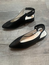 NWOB Homers Black Pointy Toe Sling Back Block Heel Hand Crafted Shoes Size 37