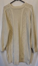 Freshman 1996 Cable Knit Cream Sweater Dress Women's M Tunic Long Sleeve