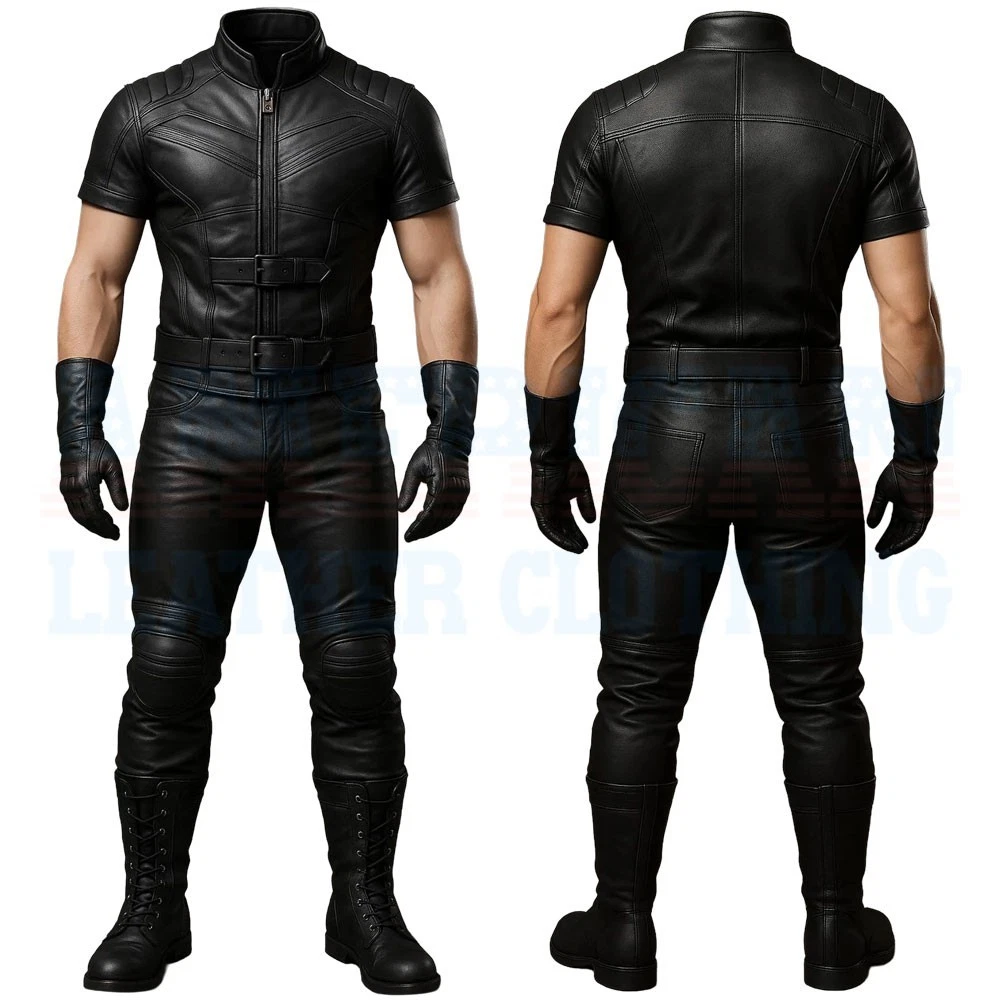 Mens Slim Fit Leather Biker Set Handmade Genuine Cowhide Full Motorcycle Gear