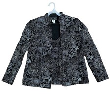 Alex Evenings M Black Floral 2pc Jacket Tank Set Formal Silver Sparkle Glitter