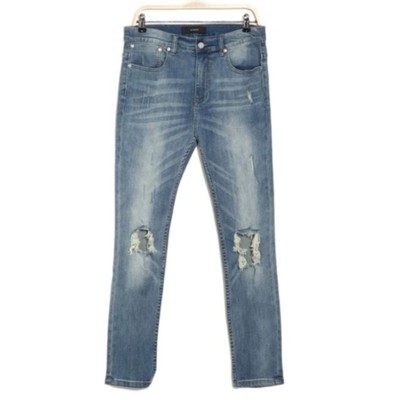 Stampd Jeans Womens Size 28 Pacific Blue Busted Knee Distressed $300 Retail NEW