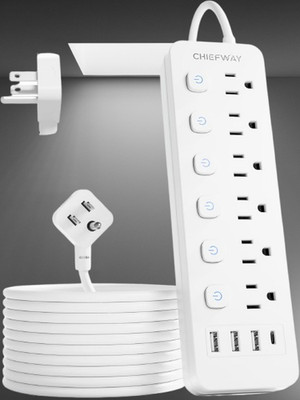 6ft 6 Outlet Power Strip w/ 4 USB (1 USB-C) and Switches - Cruise Friendly