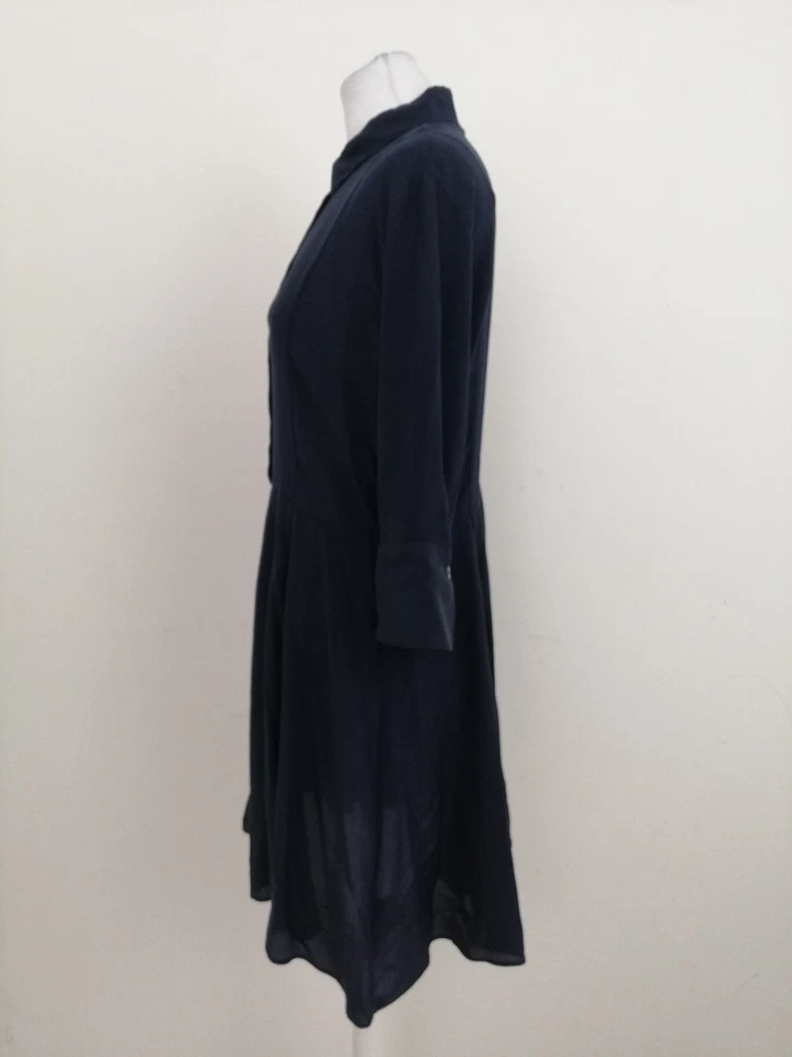 Paul Smith Women's Shirt Dress Size 12 Navy 100% Silk Collared Lightweight New - Image 3 of 4