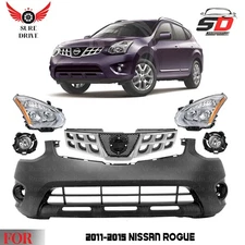 Front Bumper Cover Paintable & Grille Assembly Kit For 2011-2015 Nissan Rogue
