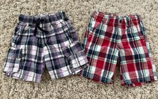 Lot 2 Gymboree Shorts Plaid Size 5T Waist-adjustable Elastic-waist 100 Cotton