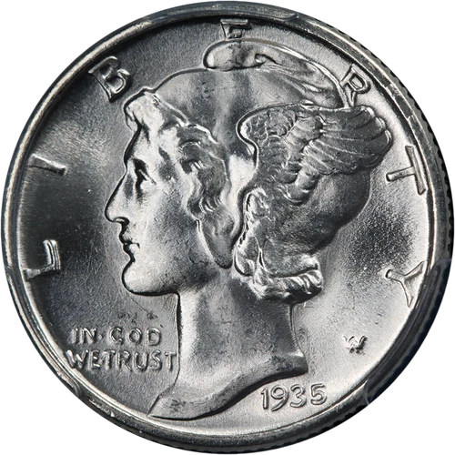 1935-P Mercury Dime PCGS MS65 FB Blazing White Gem Strong Strike