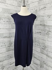 Eileen Fisher Pintuck Cap Sleeve Blue Shift Dress Womens XXsmall