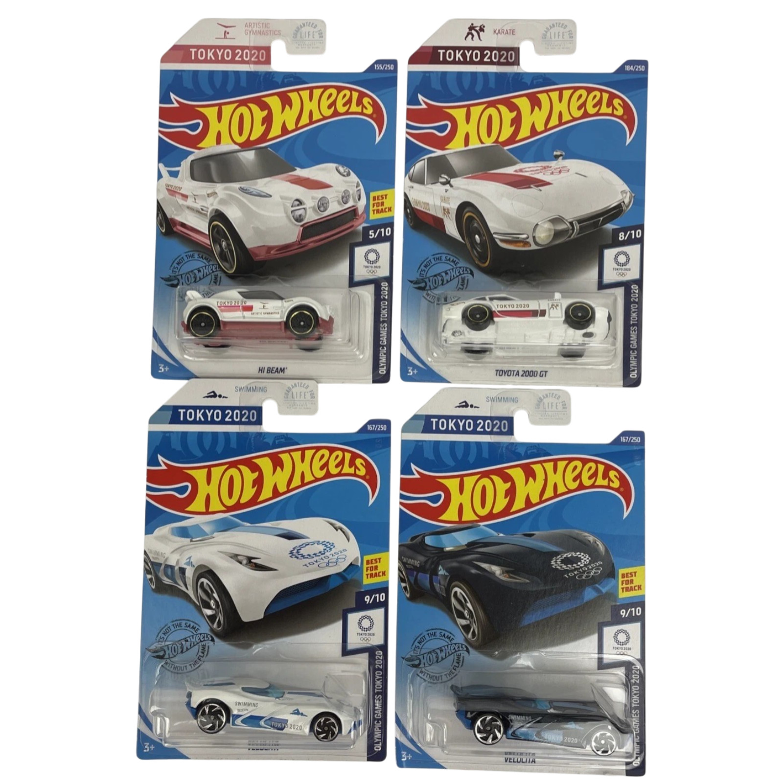 4 x 2020 Mattel Hot Wheels NEW Tokyo Olympics 2 VELOCITA Toyota 2000GT HIGH BEAM