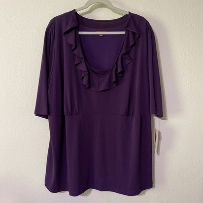 Merona Womens 4X Purple Ruffle Top Built-in Mesh Shaper Elbow Sleeve Office NEW