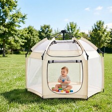Pop Up Playpen w Built-in Pad One-Click Safe Lock, Foldable Indoor/Outdoor