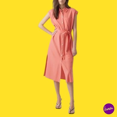 VERO MODA Women's Shirt Dress, Vmmymilo Calf WVN, Georgia Peach, UK L | EU 44