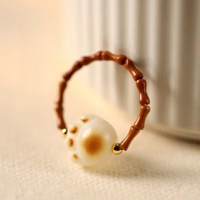 Bodhi Cute Pet Bamboo Knot Olive Core Small Ring Charcoal Burned Cat Claw