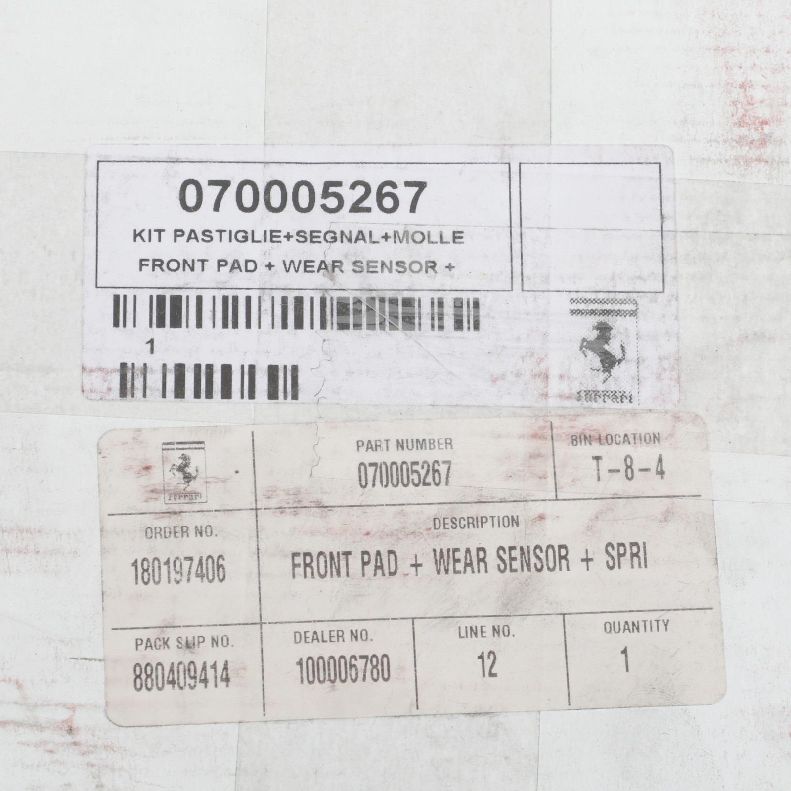 GENUINE Ferrari 296 GTB/GTS Fr Brake Pad Set With Spring & Wear Sensor 70005267