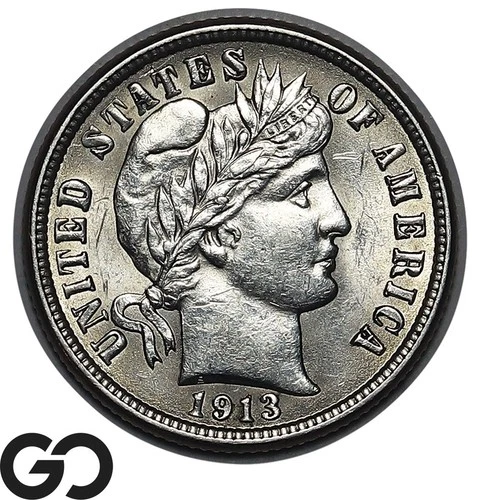 1913 Barber Dime, Flashy Choice BU++
