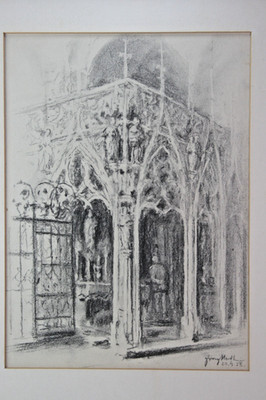 FRANZ HUTH  feine Zeichnung von Hand ''Hochaltar St. Stephan Münster in Breisach''