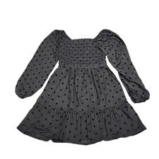Girls' Long Sleeve Smocked Bodice Dress - art class Black S