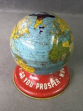 Vintage Globe Bank Tin Toy Coin Bank The Ohio Art Co. As You Save So You Prosper