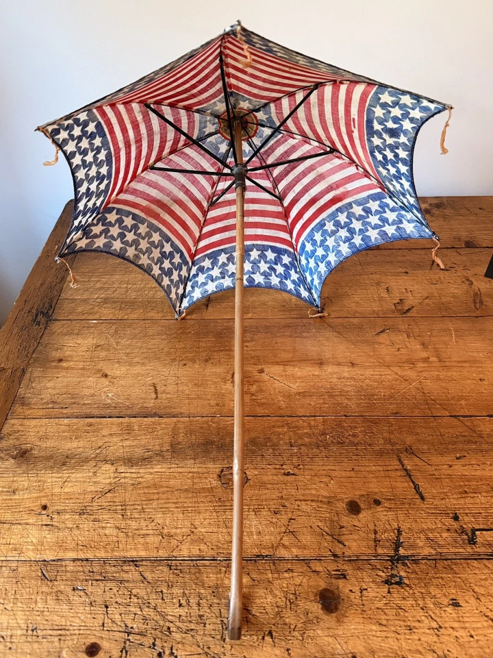 Antique American Flag Patriotic Child's Parasol - Fourth Of July Parade - Image 3 of 4