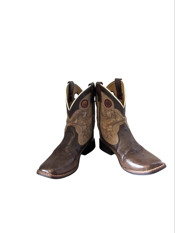 Kids Laredo Two Tone Brown & Tan Collared Leather Cowboy Western Boots Size 3 - Image 3 of 4