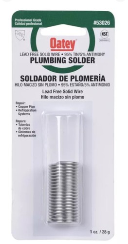 Oatey 53026 Lead Free Plumbing Solder 1oz. Repair Copper Pipe 95/5 3032638