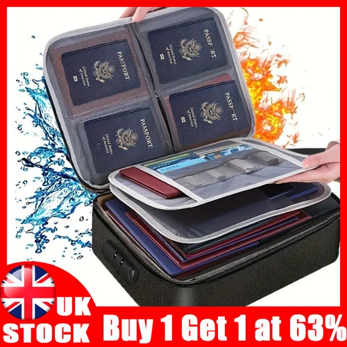 Fireproof Document Box A4 File Storage Bag Organiser Waterproof Safe ...