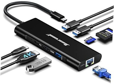  USB C Hub, USB C Ethernet Adapter, 8in1 USB C Docking Station with Dark Black