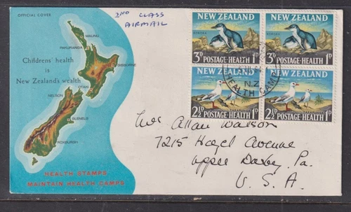New Zealand 1964 Health First Day Cover -Glenelg Camp Pairs to USA