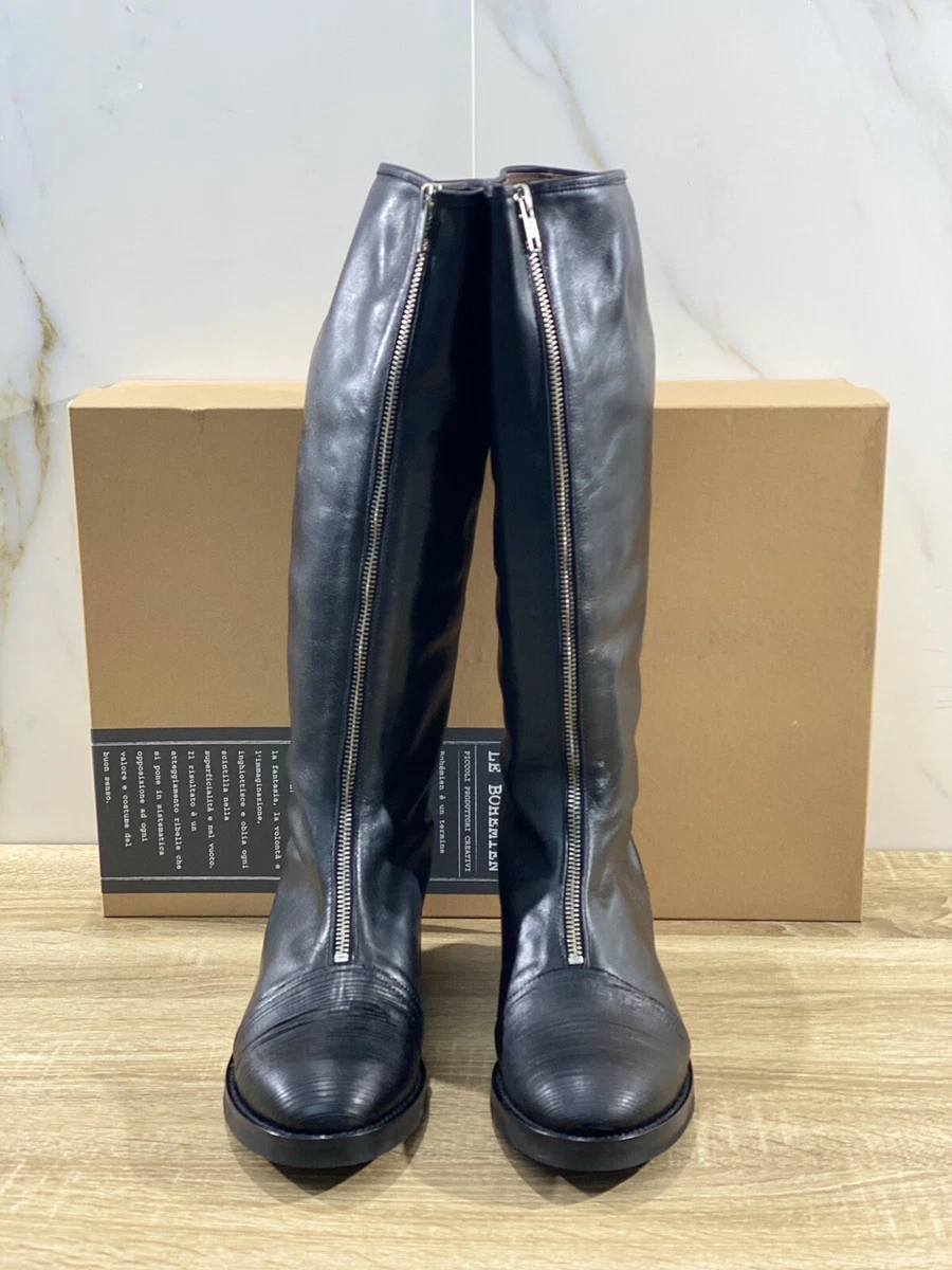 Bottes cuir noir couture - Bottes femme artisanales