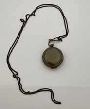 Vintage Antique Brass Sovereign Coin Case Box Holder With Chain And Token