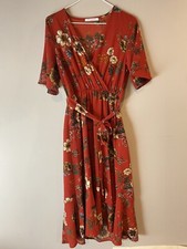 Chris And Carol Small Dress Dark Orange Floral Surplice Nursing Modest Belted