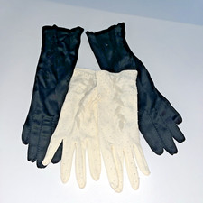 2 Pairs Vintage 1950s Gloves Beaded Ivory  Black Wedding Evening One Size