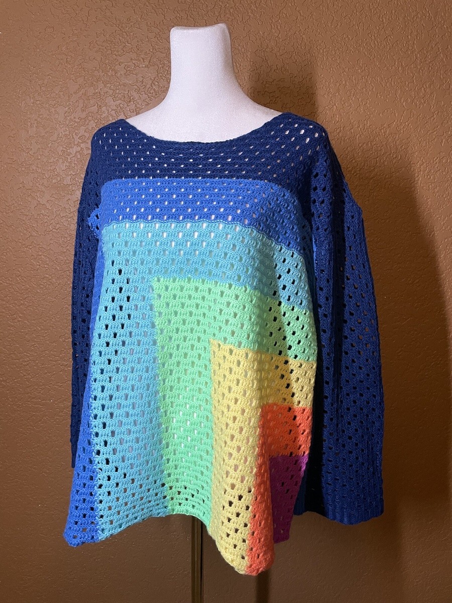 Davi Dani Rainbow Color Block Size Medium Crochet Sweater Top Shirt NWT  Blouse