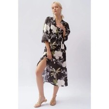 LoboRosa Black Floral Wrap Midi Dress XL