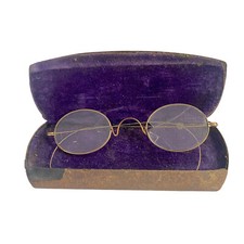 Wire Rim Spectacles Granny Glasses Gold Clear Oval Vintage GOCO Hinge Metal Case