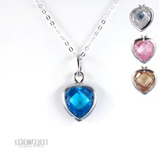 Rhodium Plated Sterling Silver Cubic Zirconia 12mm Heart Dangle Charm / Pendant