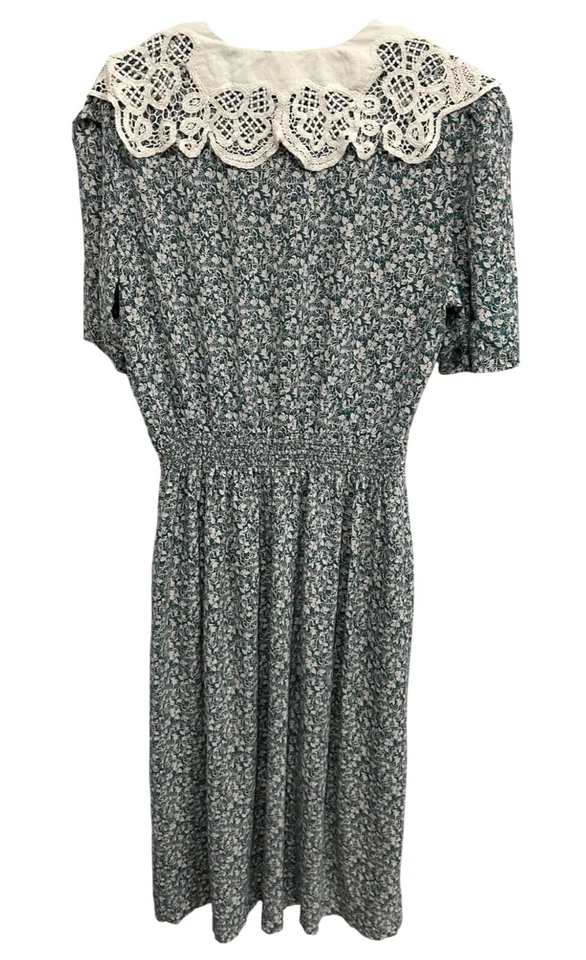 Vintage 80s L.G. Star Floral Midi Dress Lace Collar Sz 18 Modest Cottagecore - Image 2 of 4