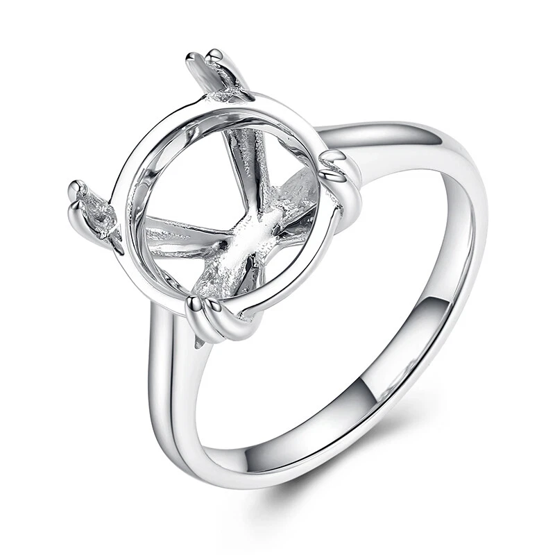 10k White Gold Round 11mm to 11.5mm Semi Mount Solitaire Fine Ring