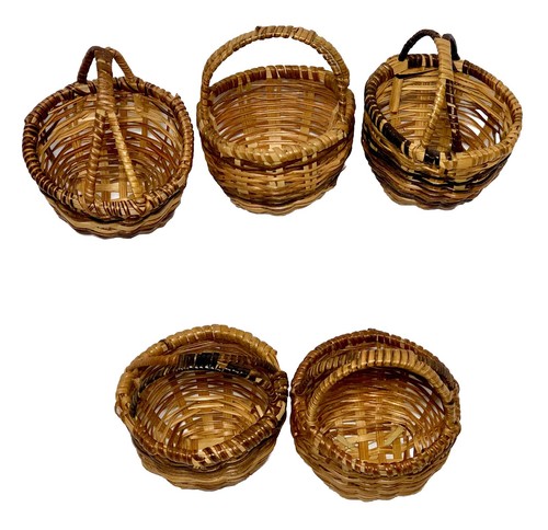 Set/5 VTG Miniature Handcrafted Wicker Easter Baskets Double Handle 2.25” - Picture 3 of 6
