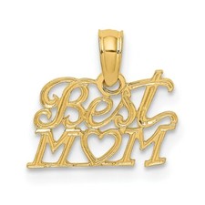 14K Yellow Gold Best Mom with Heart Pendant